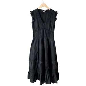 Zara Black Ruffled Tiered  Short Sleeves Linen Cotton Midi Sundress Women’s Sz S